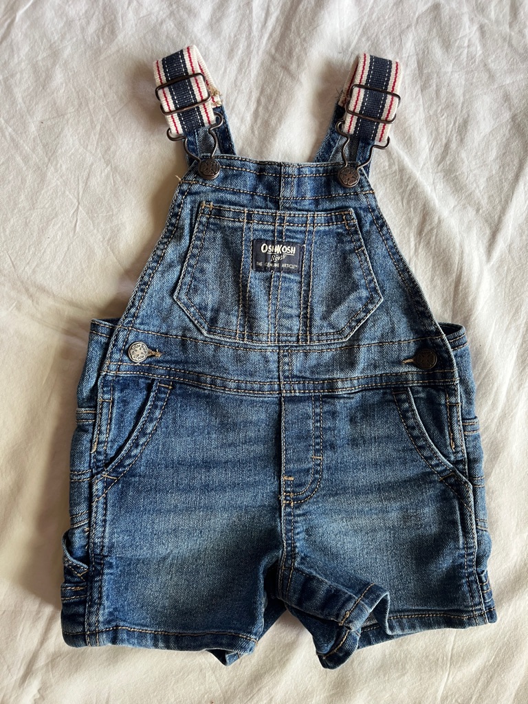 Oshkosh B'gosh Denim Jeans Shortalls Overalls With Striped Straps